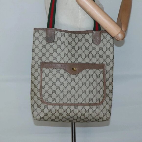 GUCCI GG Supreme Web Sherry Line Tote Bag PVC Beige Red 39 02 003 Auth - Picture 16 of 16
